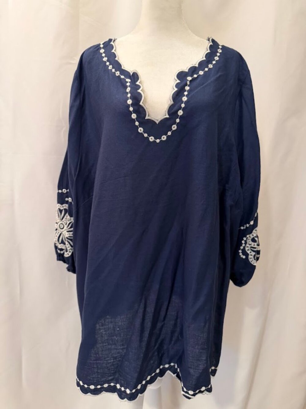 CALYPSO ST. BARTH Navy & White Color Top (Linen/Rayon) - 3x